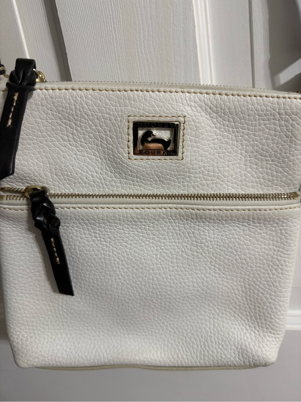 Dooney & Bourke White Pebbled Leather Crossbody with Black Accents